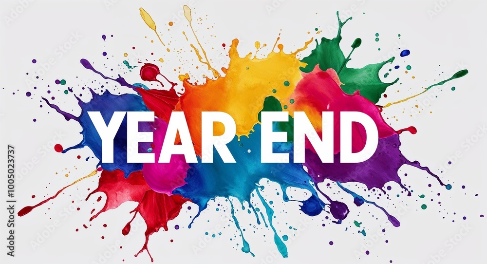 Obraz premium year end word lettering on colorful paint watercolor splash on plain white background