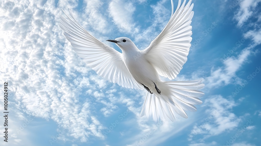 Fototapeta premium Bare-throated Bellbird Flying in Nature under Blue Sky, Photo Realistic, Wallpaper, Cover and Screen for Smartphone, PC, Laptop, 9:16 and 16:9 Format