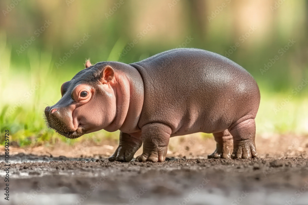 baby pygmy hippo standing on ground, showcasing its unique features and playful demeanor. baby pygmy hippo standing on ground, showcasing its unique features and playful demeanor.