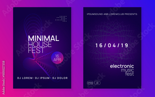 Dance Magazine. Electronic Radio Illustration. Festival Cover. Party Trance Template. Dj Set. Blue Discotheque Poster. Green Night Club Flyer. Pink Dance Magazine