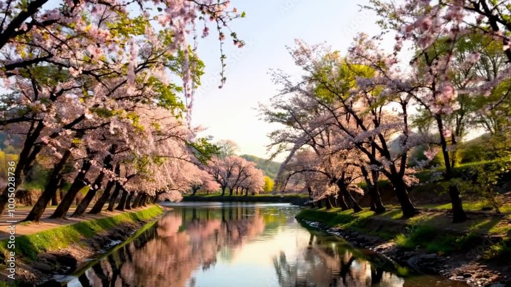 Springtime Blossom Trees by a Quiet River Springtime Blossom Trees by a Quiet River