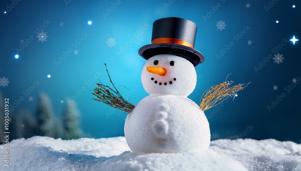 Snowman With a carrot nose and a top hat Snowman With a carrot nose and a top hat
