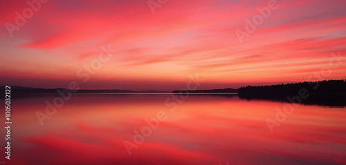 Beautiful Dusk Landscape with Cloudy Reddish Sky for Wallpaper