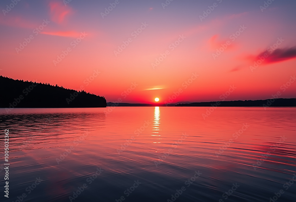 Fototapeta premium Beautiful Dusk Landscape with Cloudy Reddish Sky for Wallpaper