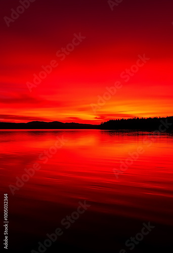 Beautiful Dusk Landscape with Cloudy Reddish Sky for Wallpaper