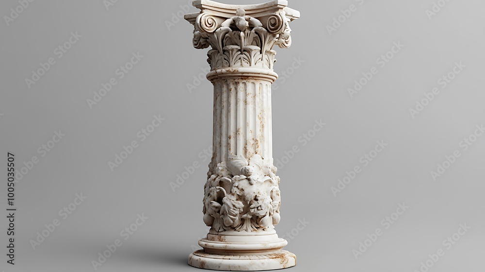 White Classical Roman Column isolated on white background White Classical Roman Column isolated on white background