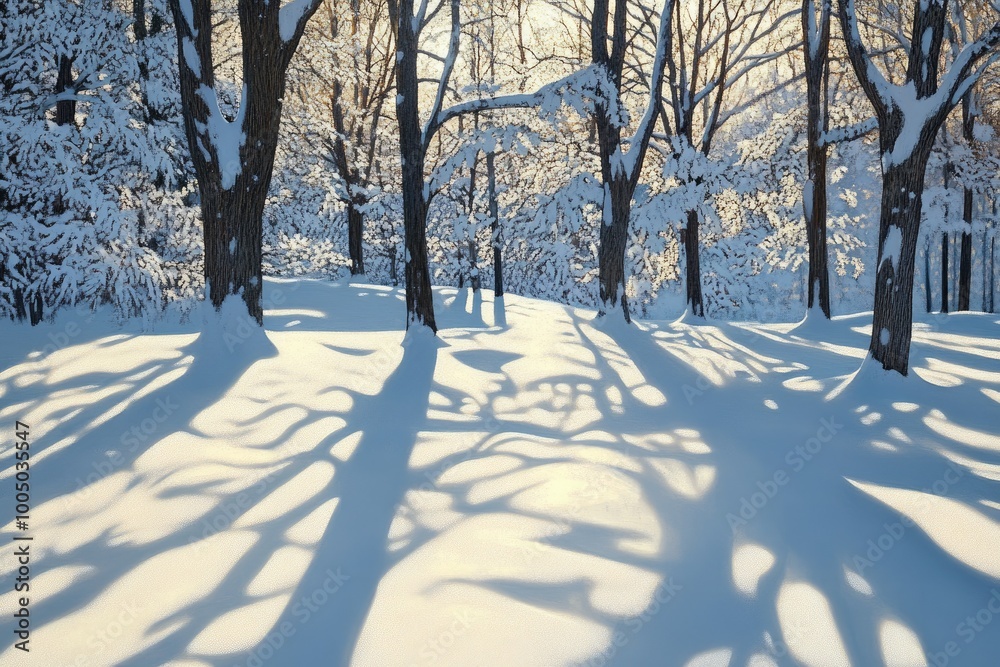 Snow-Covered Trees and Their Shadows in a Winter Forest Snow-Covered Trees and Their Shadows in a Winter Forest