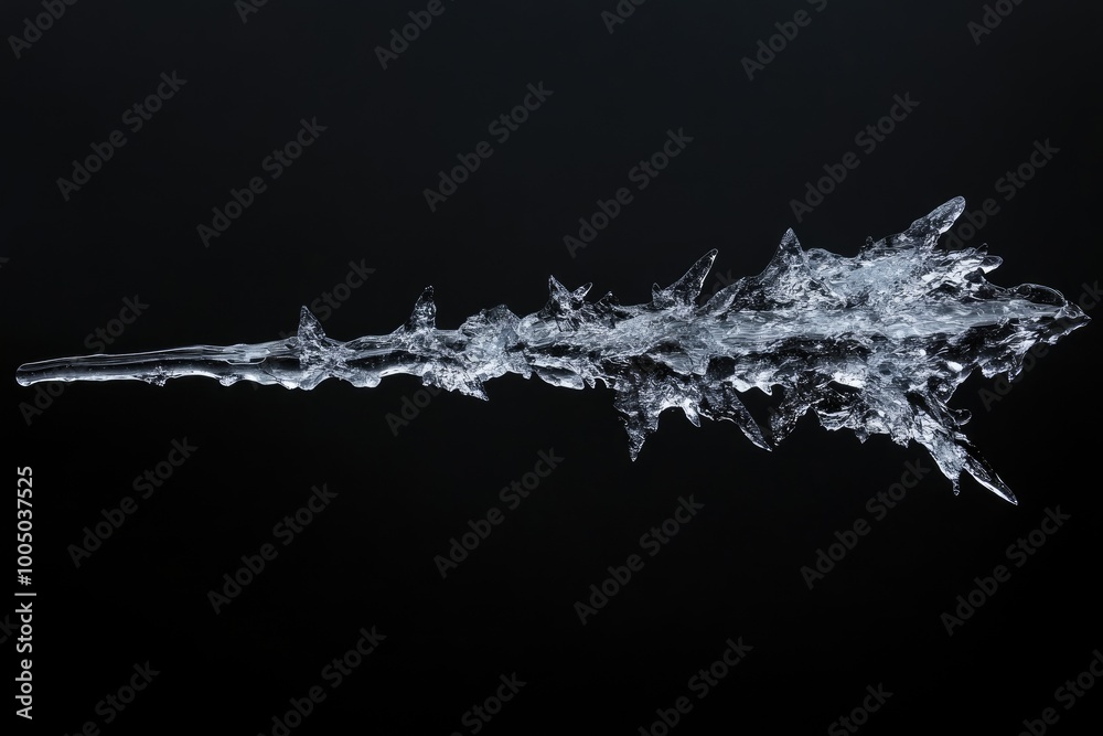 Fototapeta premium A Spiky Icicle Abstractly Shaped Against a Black Background