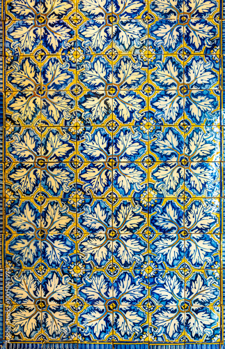 Traditional Portuguese tiles called azulejo, as seen in museum in Lisbon, Portugal