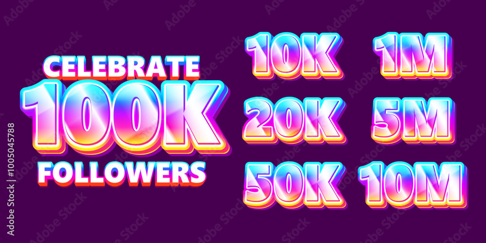 Fototapeta premium thanks 100k followers editable text effect, typography social media template for celebration reach