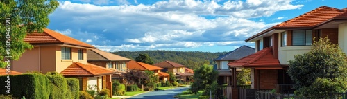 Wallpaper Mural Charming houses and lush trees line a serene residential street Torontodigital.ca