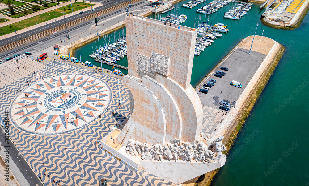 The Monument of the Discoveries, a monument on the northern bank of the Tagus River estuary, in the Belem district of Lisbon