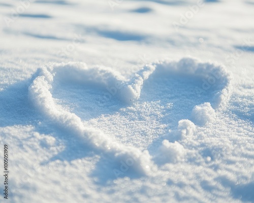 Heart shape drawn in snow on a bright winter day, white isolated background.