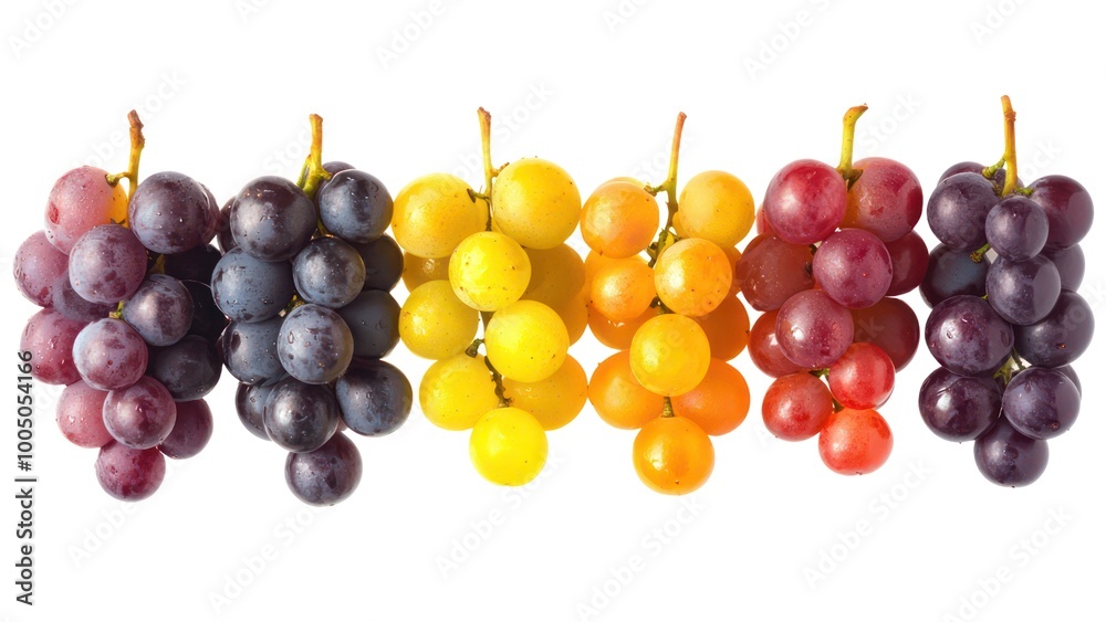 A row of grapes in various colors, including blue, red, yellow, and green A row of grapes in various colors, including blue, red, yellow, and green