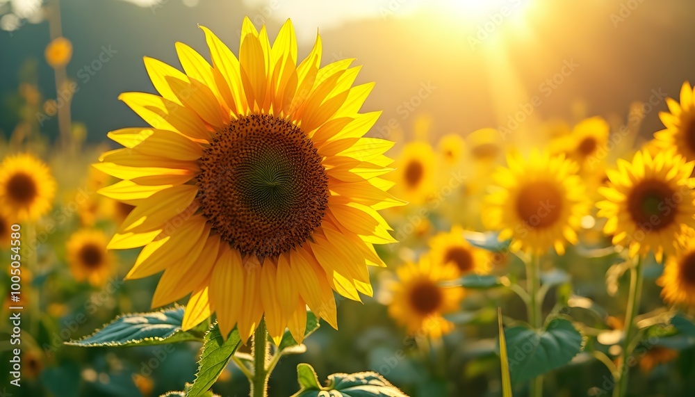 Obraz premium Sunflower Field at Sunset.