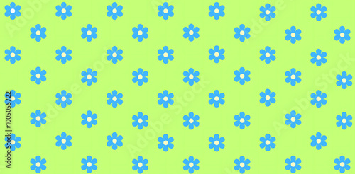 Seamless small light blue floral pattern with green background