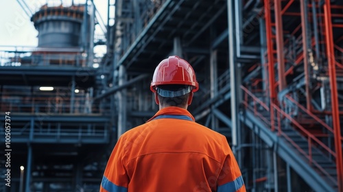 Professional construction worker wearing bright orange shirt and safety helmet on a busy site construction man in an shirt helmet showcases essential gear for construction