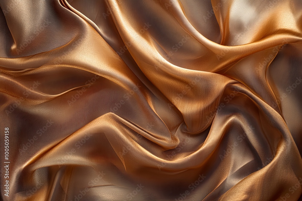 Obraz premium Luxurious golden silk fabric draped elegantly in soft waves, showcasing intricate texture and rich color in warm light. Generative AI
