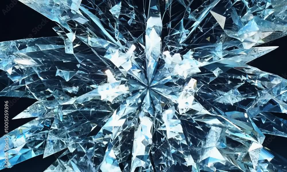 A dazzling, crystalline ice explosion with shards sparkling like diamonds, set against a deep, velvety black background A dazzling, crystalline ice explosion with shards sparkling like diamonds, set against a deep, velvety black background