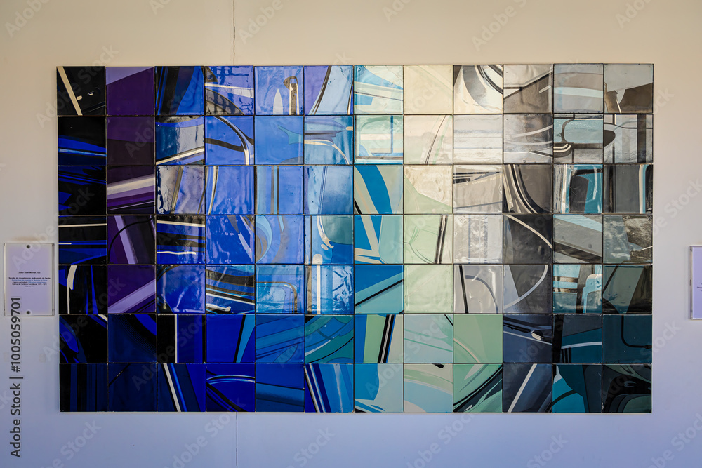Traditional Portuguese tiles called azulejo, as seen in museum in Lisbon, Portugal