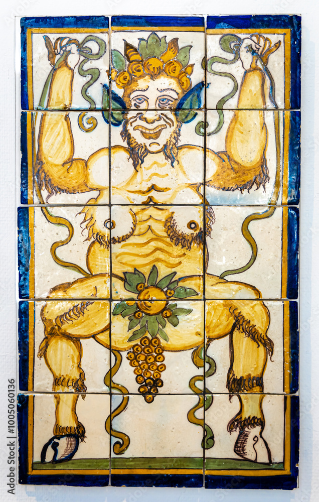 Traditional Portuguese tiles called azulejo, as seen in museum in Lisbon, Portugal