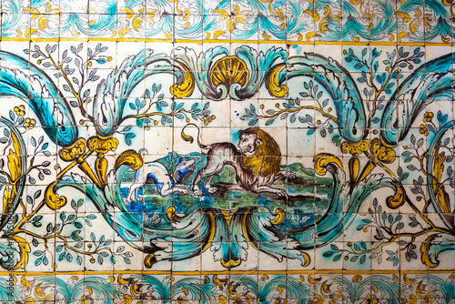 Obraz na płótnie Traditional Portuguese tiles called azulejo, as seen in museum in Lisbon, Portugal w salonie