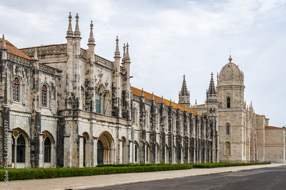Naklejka premium View of Jeronimos Monastery near the Tagus river in Belém district of Lisbon, Portugal