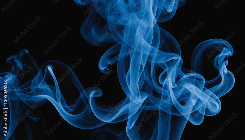Mystical blue smoke swirling on a black background for artistic and abstract designs Mystical blue smoke swirling on a black background for artistic and abstract designs