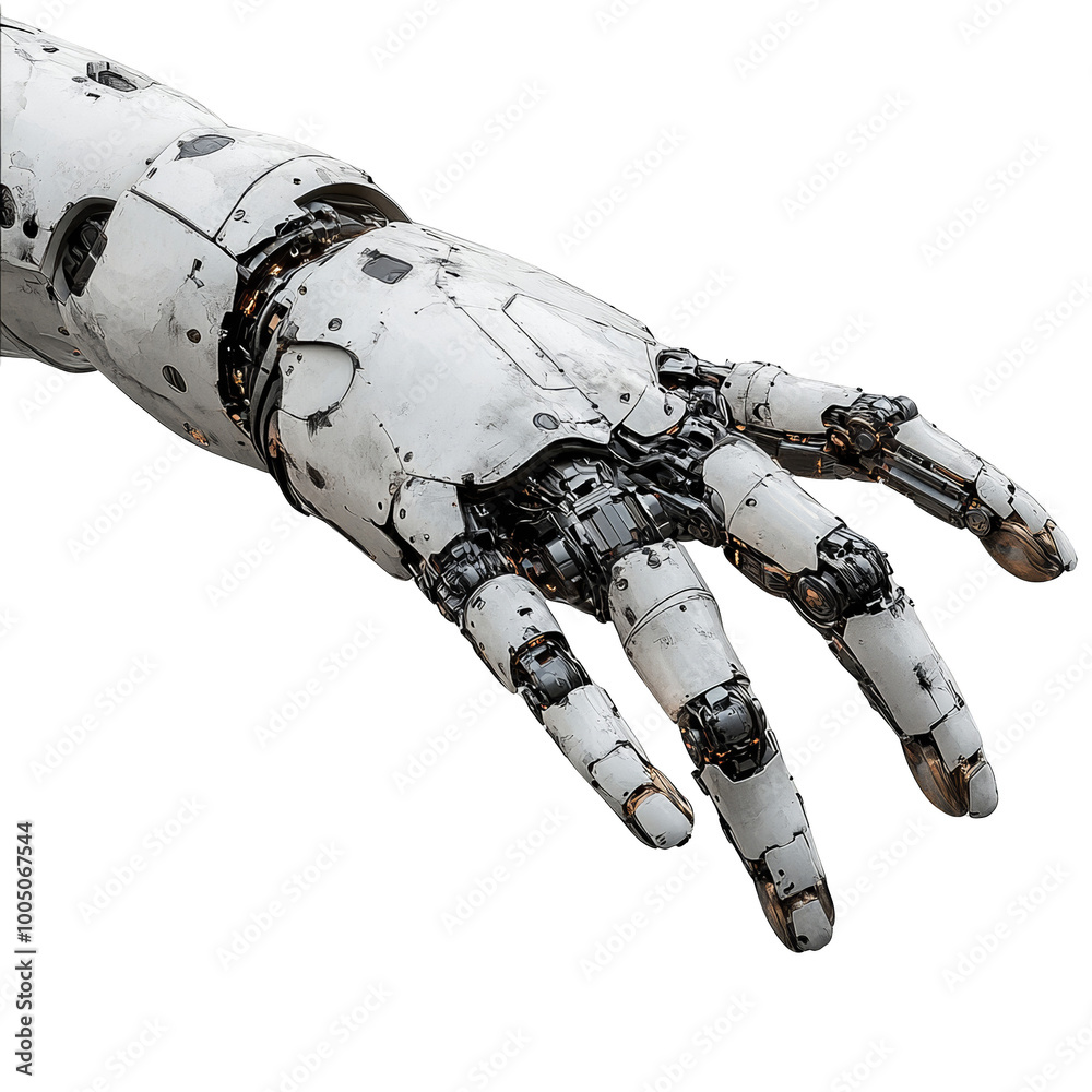Robot hand close-up on white isolated background. Robot hand close-up on white isolated background.
