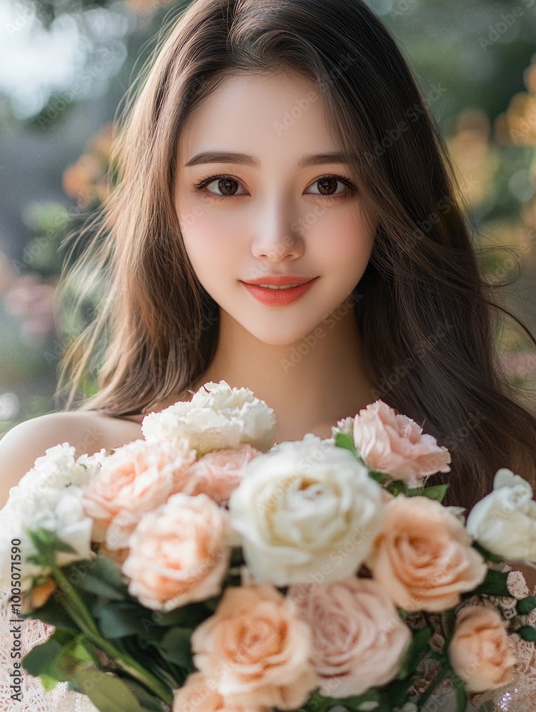 Elegant Bride Posing with Bouquet Elegant Bride Posing with Bouquet