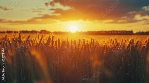 Serene Sunset in Field of Wheat