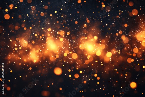 Fire embers particles over black background. Fire sparks background. Abstract dark glitter fire particles lights from above and below, as a frame - generative ai