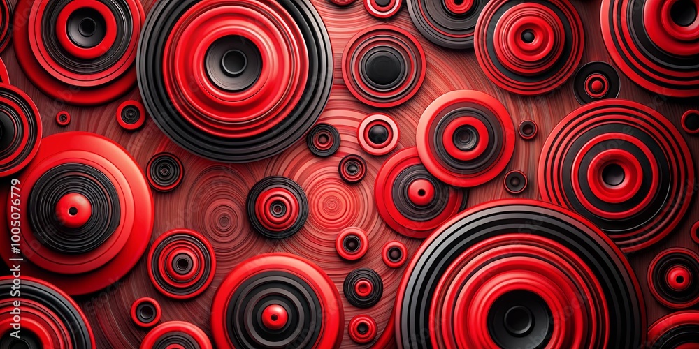 Abstract Red and Black Circular Pattern with Concentric Rings and Spiral Design Abstract Red and Black Circular Pattern with Concentric Rings and Spiral Design