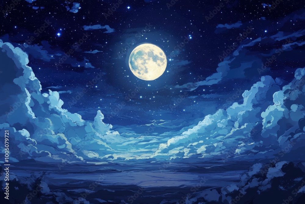 Night sky with full moon in the clouds background - generative ai Night sky with full moon in the clouds background - generative ai