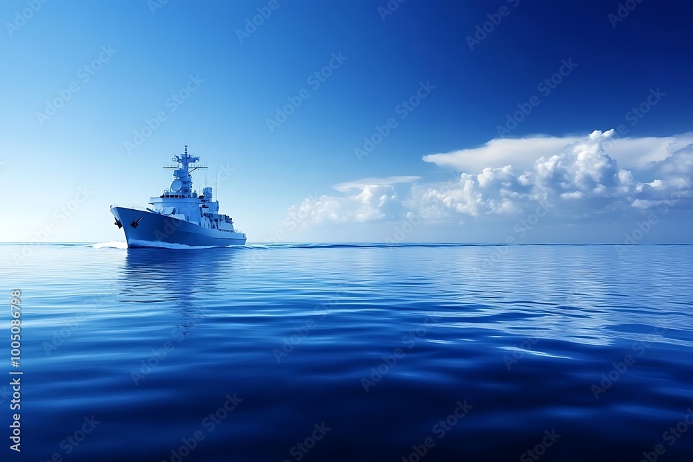 Fototapeta premium Military Ship Navigating the Open Sea