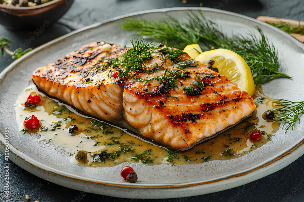 Grilled Salmon with Lemon and Dill Sauce Grilled Salmon with Lemon and Dill Sauce