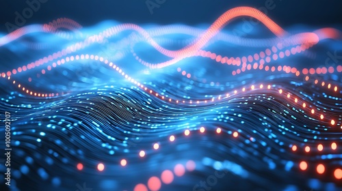 A vibrant, highdefinition image of interconnected digital network nodes glowing against a deep blue background, symbolizing the complexity and connectivity of modern technology.