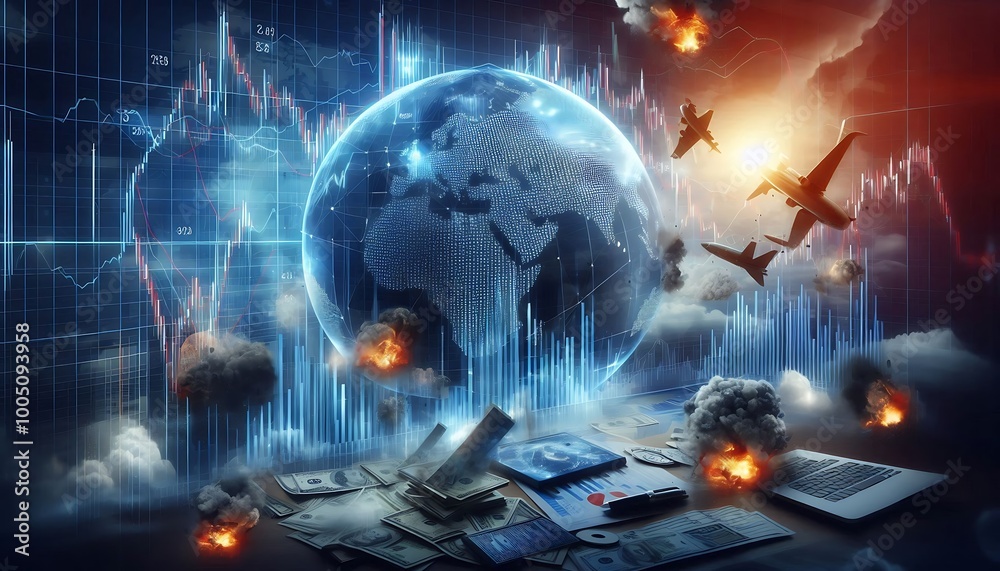 stock market crash visualization with trading graphs plummeting due to global conflicts: stock market crash visualization with trading graphs plummeting due to global conflicts: