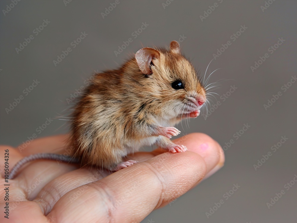 Close Up Portrait of a Tiny Mouse on a Hand Close Up Portrait of a Tiny Mouse on a Hand