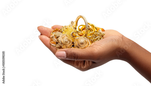 Close-Up of Female Hand Holding Gold Jewelry - Asset or Gold Loan Concept