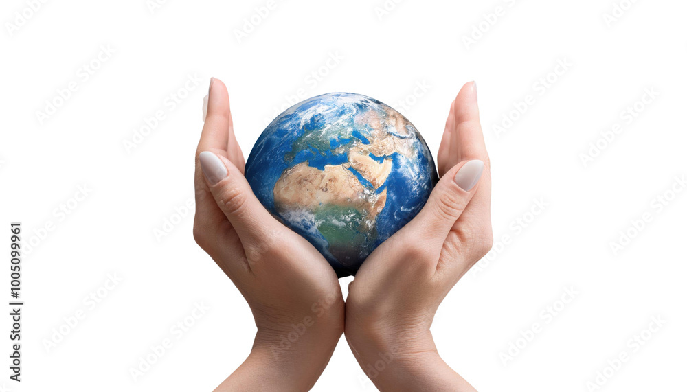 Detailed Close-Up of Hands with Earth Globe Isolated on Transparent Background Detailed Close-Up of Hands with Earth Globe Isolated on Transparent Background