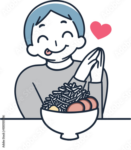 Man eating Jiro Ramen Simple Illustration