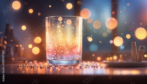 Sparkling Water Glass on Festive Background