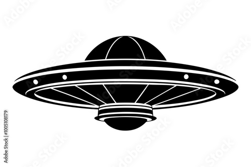 Flying saucer black silhouette vector icon slyle white background