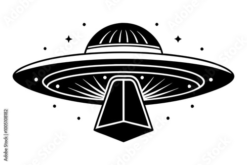 Flying saucer black silhouette vector icon slyle white background