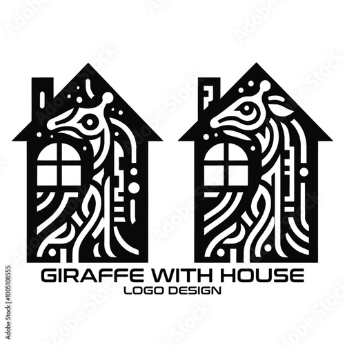 Giraffe With House Vector Logo Design photo