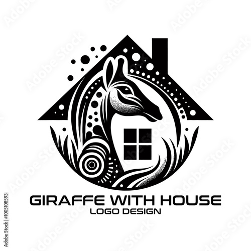 Giraffe With House Vector Logo Design photo