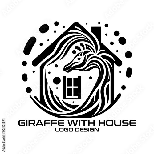 Giraffe With House Vector Logo Design photo
