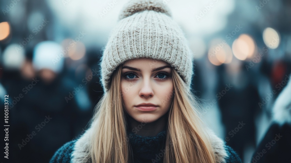 Surrounded by joyful holiday revelers, a woman experiences a profound feeling of loneliness as she reflects on her emotions Surrounded by joyful holiday revelers, a woman experiences a profound feeling of loneliness as she reflects on her emotions