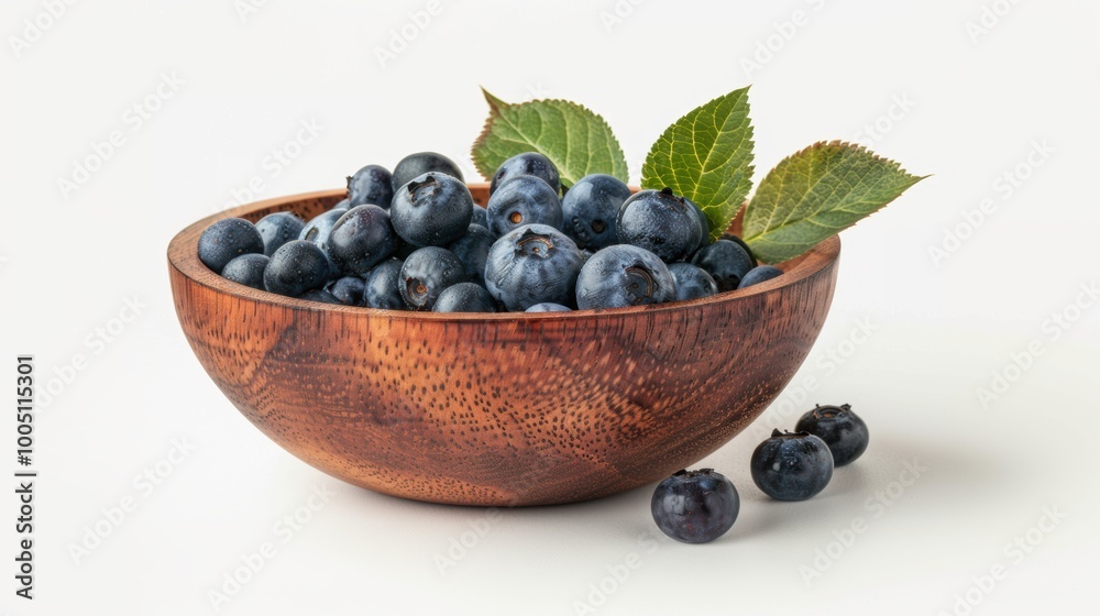 Blueberry fruit in wooden bowl isolated over white background Blueberry fruit in wooden bowl isolated over white background